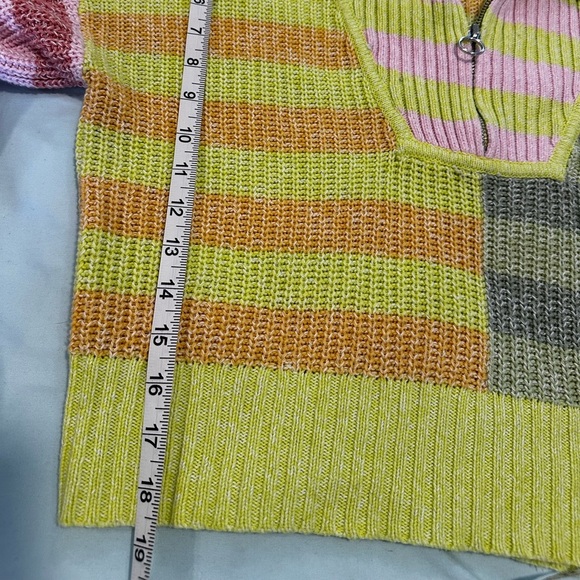 Sincerely Jules Collared Quarter Zip Sweater Neon Striped Cropped Color Block XL - Picture 4 of 11